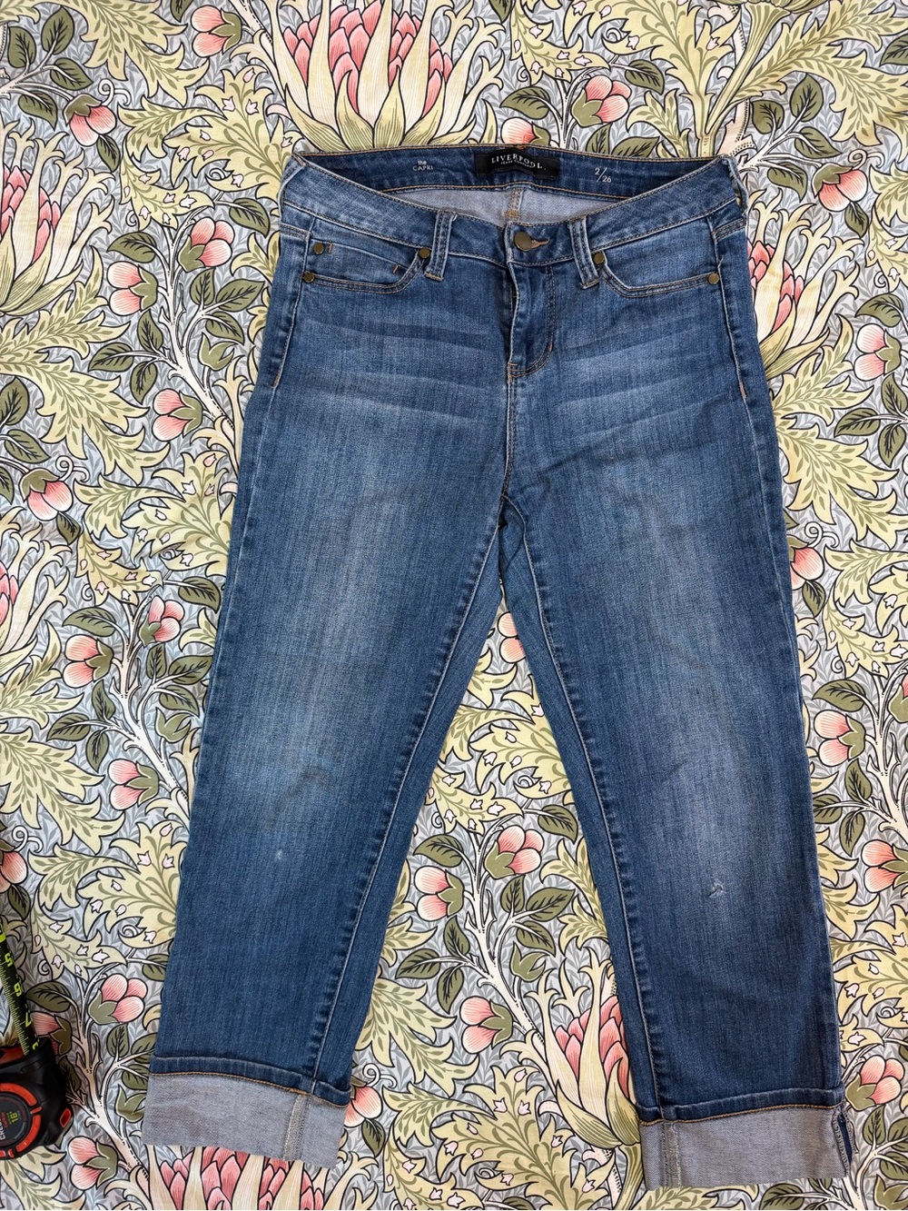Liverpool Jeans Company Mid Blue Cropped Boyfriend Capri Jeans